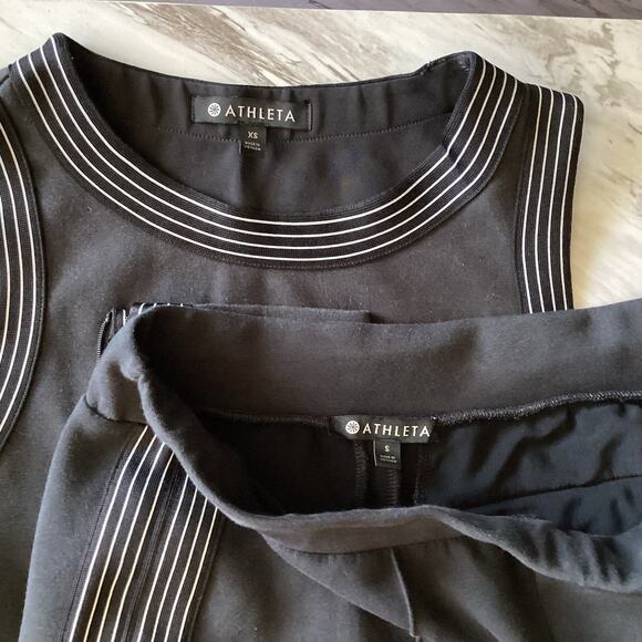 Athleta Matching Set XS/S Soft Black Stripe Fall Athleisure Sporty Travel Outfit - Picture 2 of 12